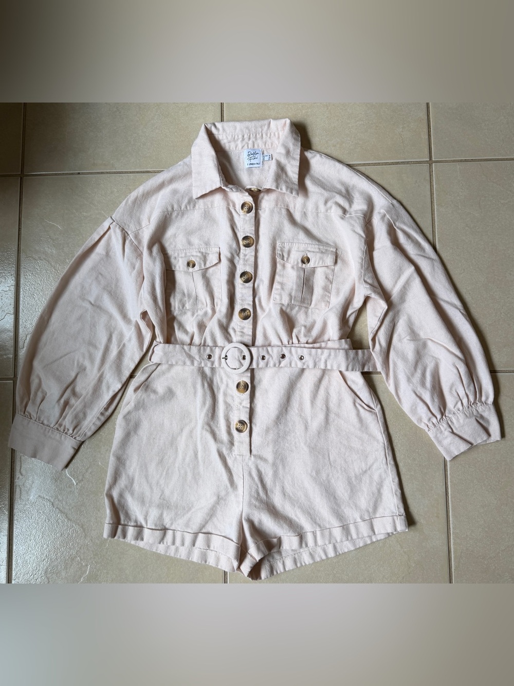 Bella Fiori x Princess Polly Balloon Sleeves Linen Blend Utility Romper Size 12